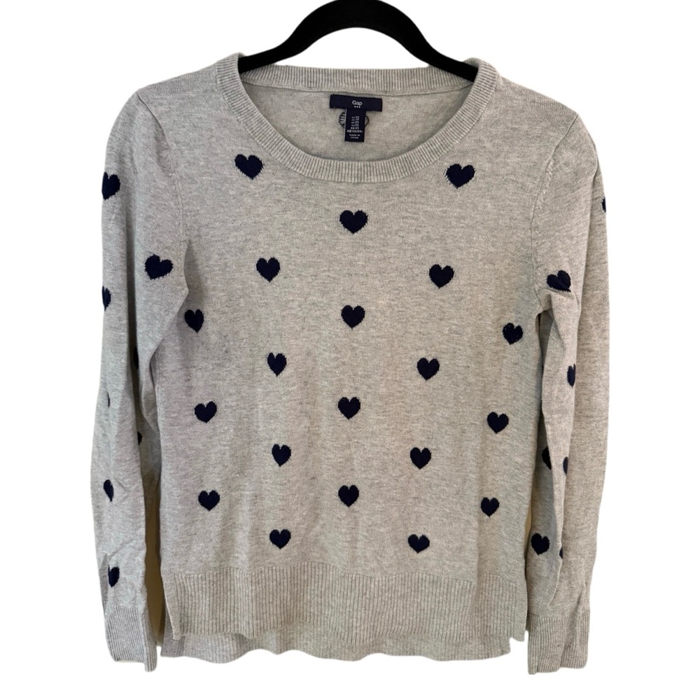 Gray intarsia Heart Pattern Sweater Gray/Navy Size XS Stylish